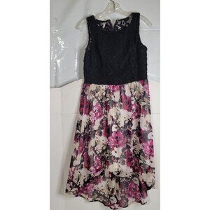 VINTAGE K Floral High Low Dress Black Lace Top‎ Sleeveless Party Casual